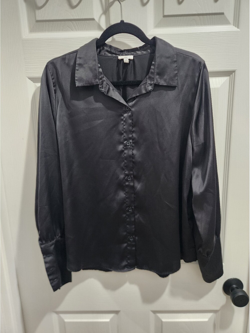 Joie black satin blouse size L